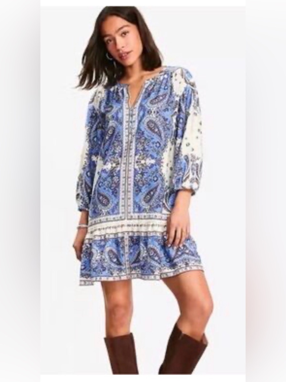 LOFT Blue Paisley Boho Shift Dress Rayon Nylon Size M
